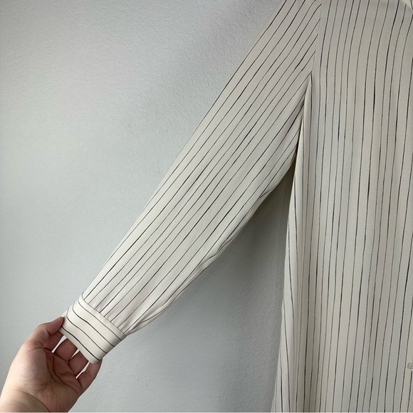 Eileen Fisher Off White Black 100% Silk Long Sleeve Mini Dress Tunic Top Size XS - Picture 2 of 6